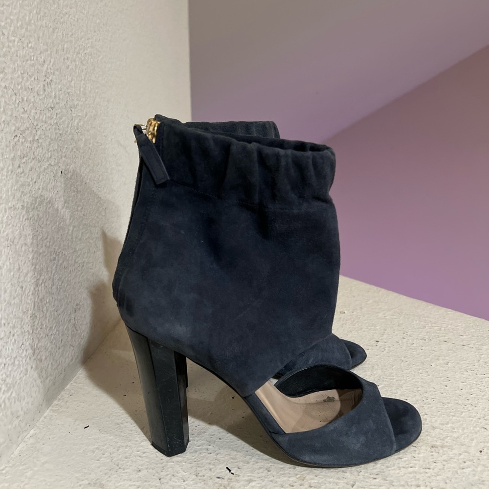Diane Von Furstenberg DVF  Suede Blue Cutout Peep Toes Ankle Bootie  Sandals 7.5